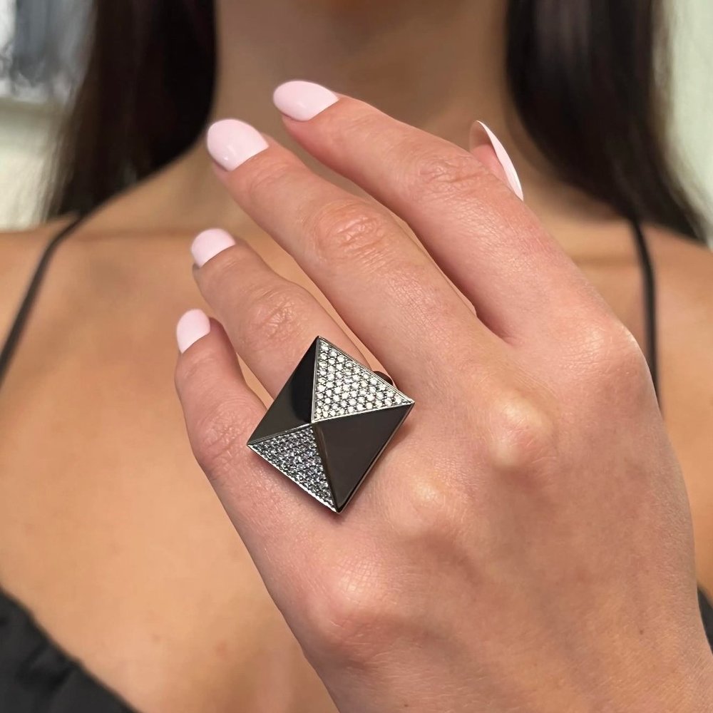 Messika 1.06Cttw Spiky Diamond Cocktail Ring 18K Black Gold Size 53 US 6.5